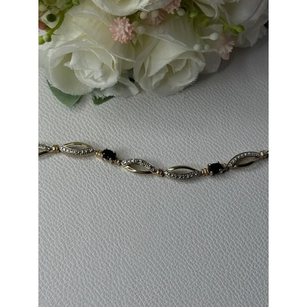 Dl 925 Sterling Silver Gold Plated Sapphire Bracelet Length 7.5 Inch